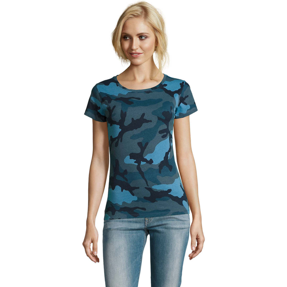 Textil Ženy Trička s krátkým rukávem Sols CAMOUFLAGE DESIGN WOMEN Modrá
