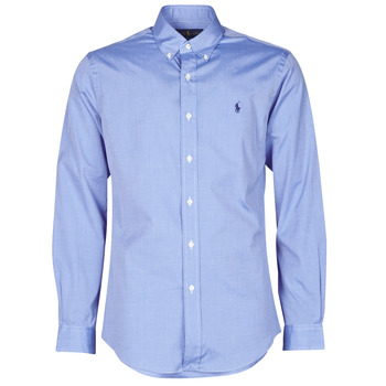 Textil Muži Košile s dlouhymi rukávy Polo Ralph Lauren CHEMISE AJUSTEE EN POPLINE DE COTON COL BOUTONNE  LOGO PONY PLAY Modrá