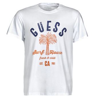 Textil Muži Trička s krátkým rukávem Guess SURF HOUSE CN SS TEE Bílá / Modrá / Tmavě modrá