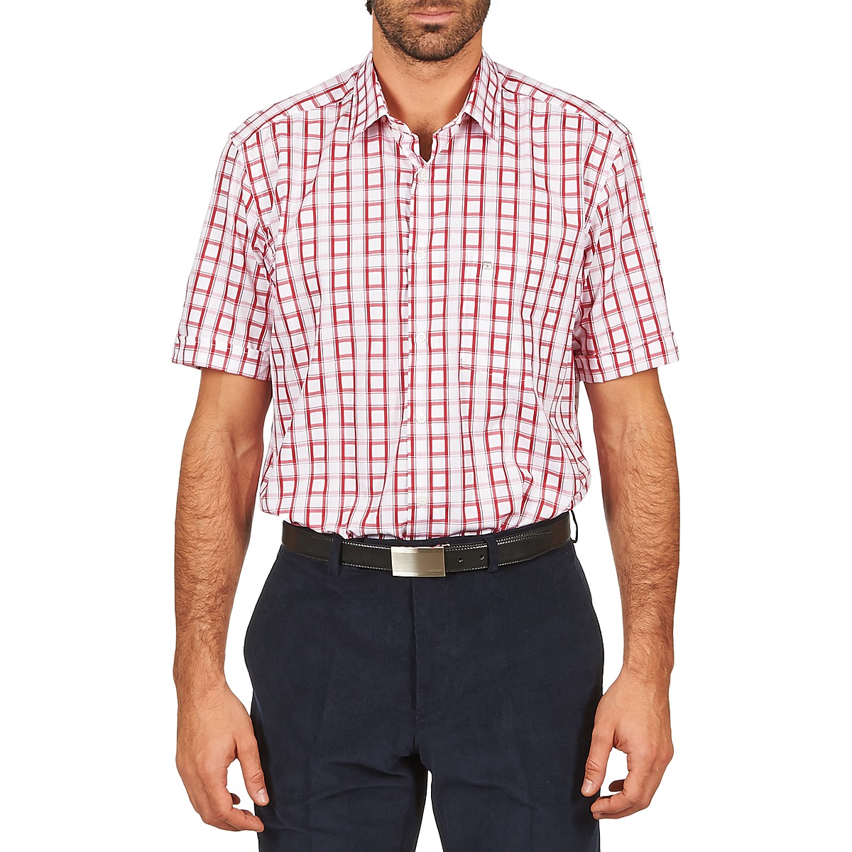 Textil Muži Košile s krátkými rukávy Pierre Cardin CH MC CARREAU GRAPHIQUE Bílá / Červená
