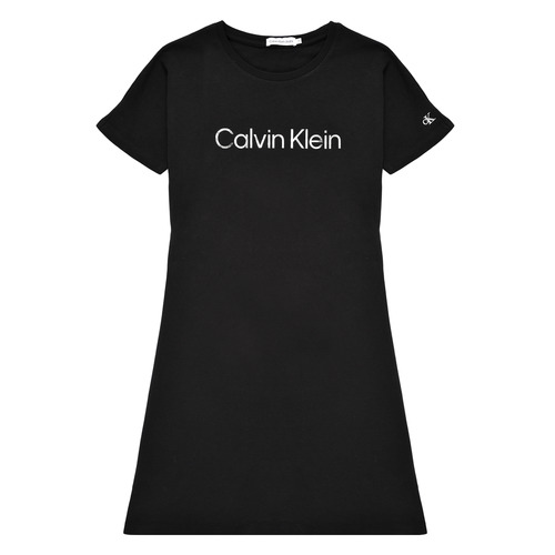 Textil Dívčí Krátké šaty Calvin Klein Jeans INSTITUTIONAL SILVER LOGO T-SHIRT DRESS Černá