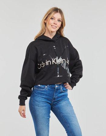 Textil Ženy Mikiny Calvin Klein Jeans GLOSSY MONOGRAM HOODIE Černá