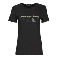 Textil Ženy Trička s krátkým rukávem Calvin Klein Jeans GLOSSY MONOGRAM SLIM TEE Černá