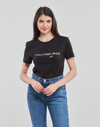 Textil Ženy Trička s krátkým rukávem Calvin Klein Jeans GLOSSY MONOGRAM SLIM TEE Černá