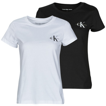 Textil Ženy Trička s krátkým rukávem Calvin Klein Jeans 2-PACK MONOLOGO SLIM TEE Černá / Bílá