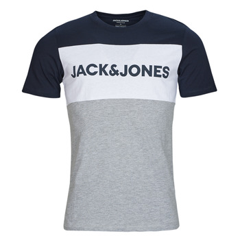 Textil Muži Trička s krátkým rukávem Jack & Jones JJELOGO BLOCKING TEE Tmavě modrá / Šedá / Bílá