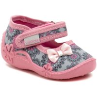 Boty Dívčí Bačkůrky pro miminka Vi-Gga-Mi růžové dětské plátěné sandálky BIANKA Šedá/růžová