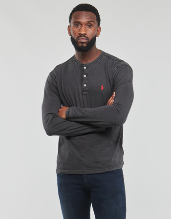 Textil Muži Trička s dlouhými rukávy Polo Ralph Lauren T-SHIRT AJUSTE COL TUNISIEN EN COTON Černá / Červená
