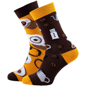 Doplňky  Muži Doplňky k obuvi Many Mornings Veselé vzorované ponožky Coffee Lover černo-žluté vel. Hnědá
