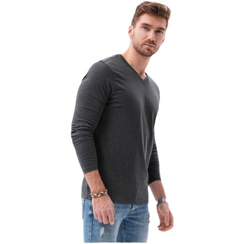 Ombre Pánské basic tričko s dlouhým rukávem Rainaki Šedá