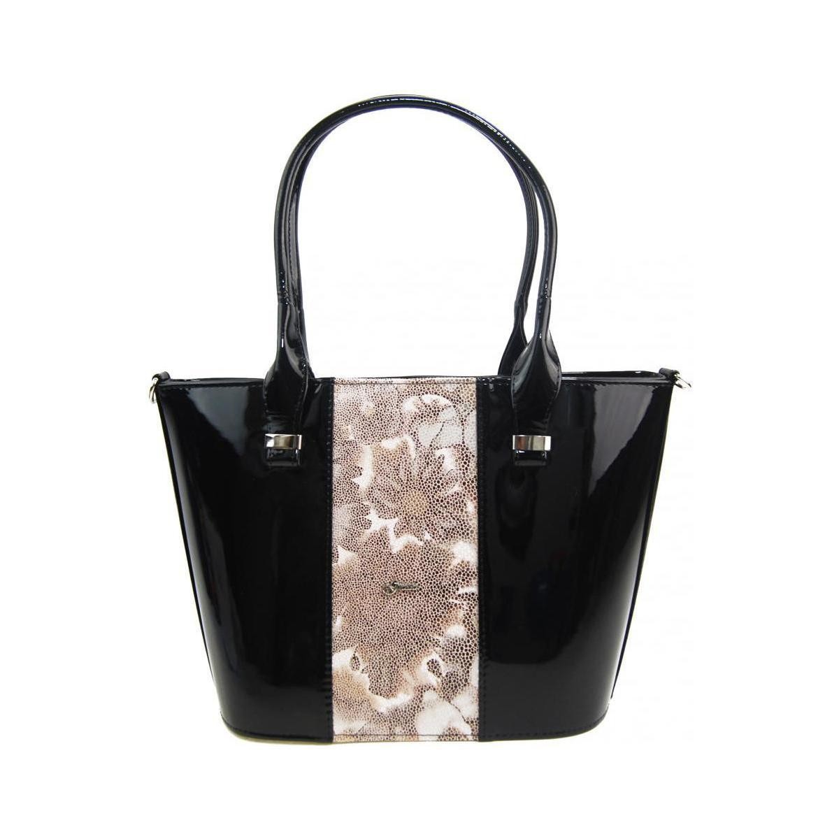 Taška Ženy Kabelky  Grosso Luxusní dámská kabelka černý lak s hnědými kvítky S504 Černá
