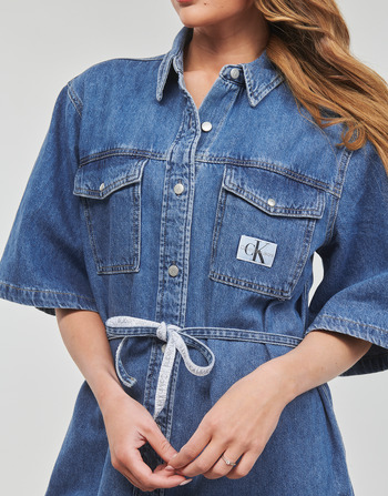 Calvin Klein Jeans UTILITY BELTED SHIRT DRESS Modrá