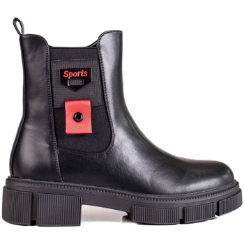 Pk Moderní dámské černé  kotníčkové boty na plochém podpatku 