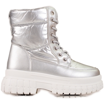 Boty Ženy Zimní boty Pk Stylové dámské šedo-stříbrné  sněhule na plochém podpatku 