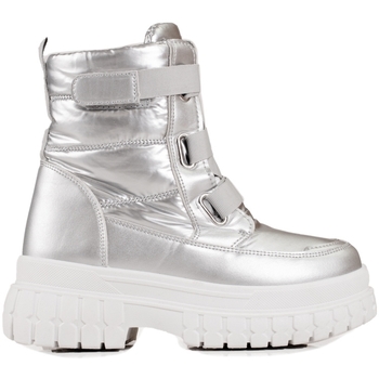 Boty Ženy Zimní boty Pk Krásné dámské šedo-stříbrné  sněhule na plochém podpatku 