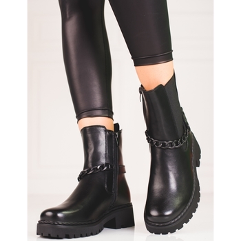 Pk Designové  kotníčkové boty černé dámské na plochém podpatku 