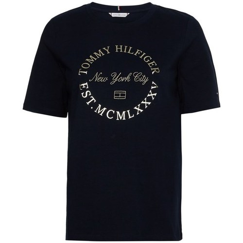 Textil Ženy Trička s krátkým rukávem Tommy Hilfiger Reg Metalic Roundall Černá