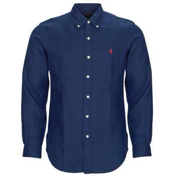 Textil Muži Košile s dlouhymi rukávy Polo Ralph Lauren CHEMISE COUPE DROITE EN LIN Tmavě modrá