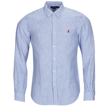 Textil Muži Košile s dlouhymi rukávy Polo Ralph Lauren CHEMISE AJUSTEE SLIM FIT EN LIN Modrá / Bílá