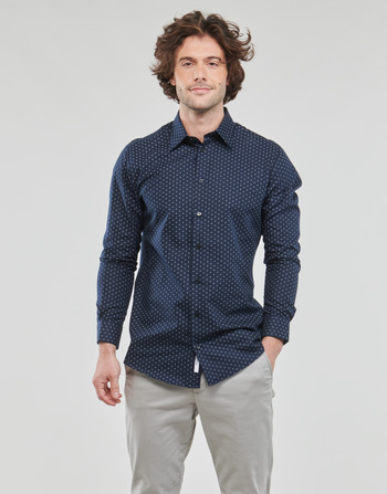 Textil Muži Košile s dlouhymi rukávy Selected SLHSLIMETHAN-AOP Tmavě modrá / Bílá