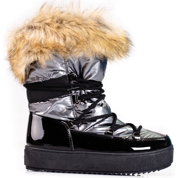 Boty Ženy Zimní boty Pk Praktické šedo-stříbrné  sněhule dámské bez podpatku 