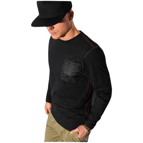 Textil Muži Trička s krátkým rukávem Ombre Pánské tričko s potiskem a dlouhým rukávem Černá