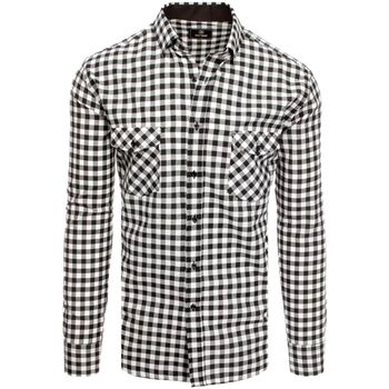Textil Muži Košile s dlouhymi rukávy D Street Pánská kostkovaná košile Itai bílo-černá Bílá/Černá