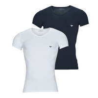 Textil Muži Trička s krátkým rukávem Emporio Armani V NECK T-SHIRT SLIM FIT PACK X2 Bílá / Tmavě modrá