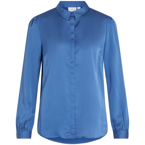 Textil Ženy Halenky / Blůzy Vila Camisa Ellette Satin L/S - Federal Blue Modrá