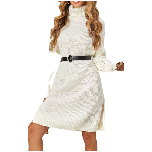 Textil Ženy Krátké šaty Omg dámské svetrové šaty s rolákem a rozparky Echoss bílá Bílá