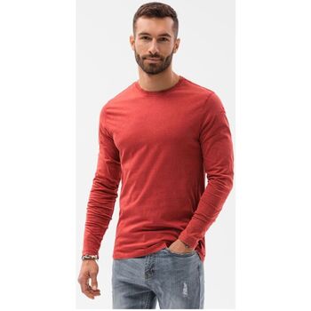 Ombre Pánské Basic tričko s dlouhým rukávem Konrad Červená