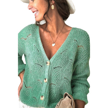 Omg Svetry Dámský pletený svetr s knoflíky Rico zelená - Zelená
