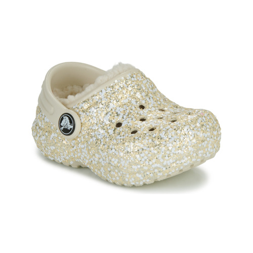 Boty Dívčí Pantofle Crocs Classic Lined Glitter Clog T Béžová / Zlatá
