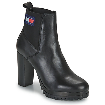 Tommy Jeans Kotníkové kozačky Essentials High Heel Boot - Černá