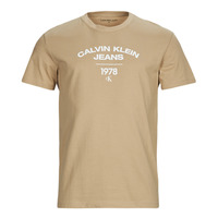 Textil Muži Trička s krátkým rukávem Calvin Klein Jeans VARSITY CURVE LOGO T-SHIRT Béžová