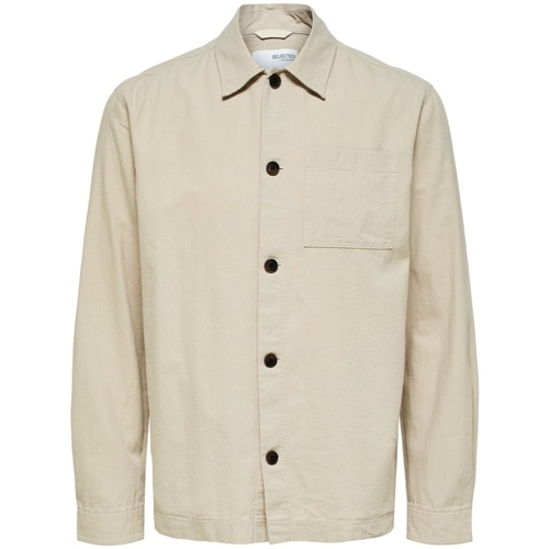Textil Muži Košile s dlouhymi rukávy Selected Noos Linen Overshirt - Angora Béžová