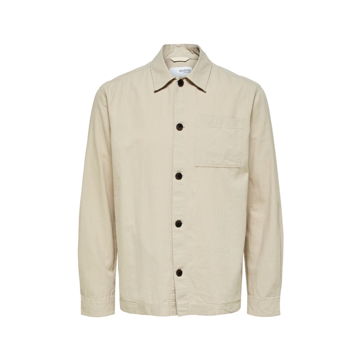 Textil Muži Košile s dlouhymi rukávy Selected Noos Linen Overshirt - Angora Béžová