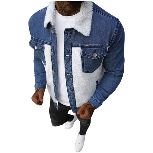 Textil Muži Riflové bundy Ozonee Pánská džínová bunda Sherpa Ceniza modrá Bílá/Jeansová