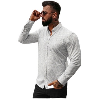 Textil Muži Košile s dlouhymi rukávy Ozonee Pánské košile Evdoxia bílá Bílá