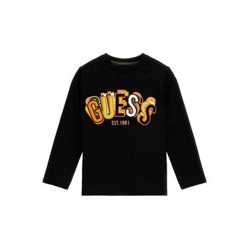 Textil Chlapecké Trička s dlouhými rukávy Guess N3BI17 Černá