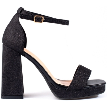 Pk Krásné dámské černé  sandály na širokém podpatku 