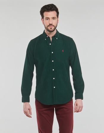 Textil Muži Košile s dlouhymi rukávy Polo Ralph Lauren CHEMISE COUPE DROITE EN VELOURS COTELE Zelená