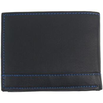 Grosso Kožená černá pánská peněženka s modrou nití v krabičce Černá