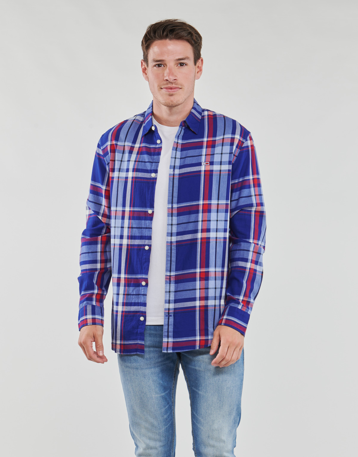 Textil Muži Košile s dlouhymi rukávy Tommy Jeans TJM CLSC ESSENTIAL CHECK SHIRT Tmavě modrá / Bílá / Červená