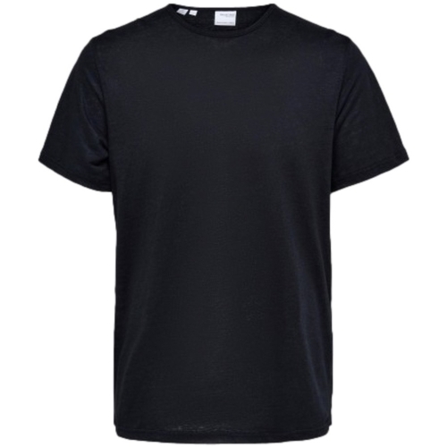 Textil Muži Trička & Pola Selected T-Shirt Bet Linen - Black Černá