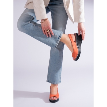 Pk Módní dámské  sandály oranžové na klínku 