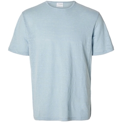 Textil Muži Trička & Pola Selected T-Shirt Bet Linen - Cashmere Blue Modrá