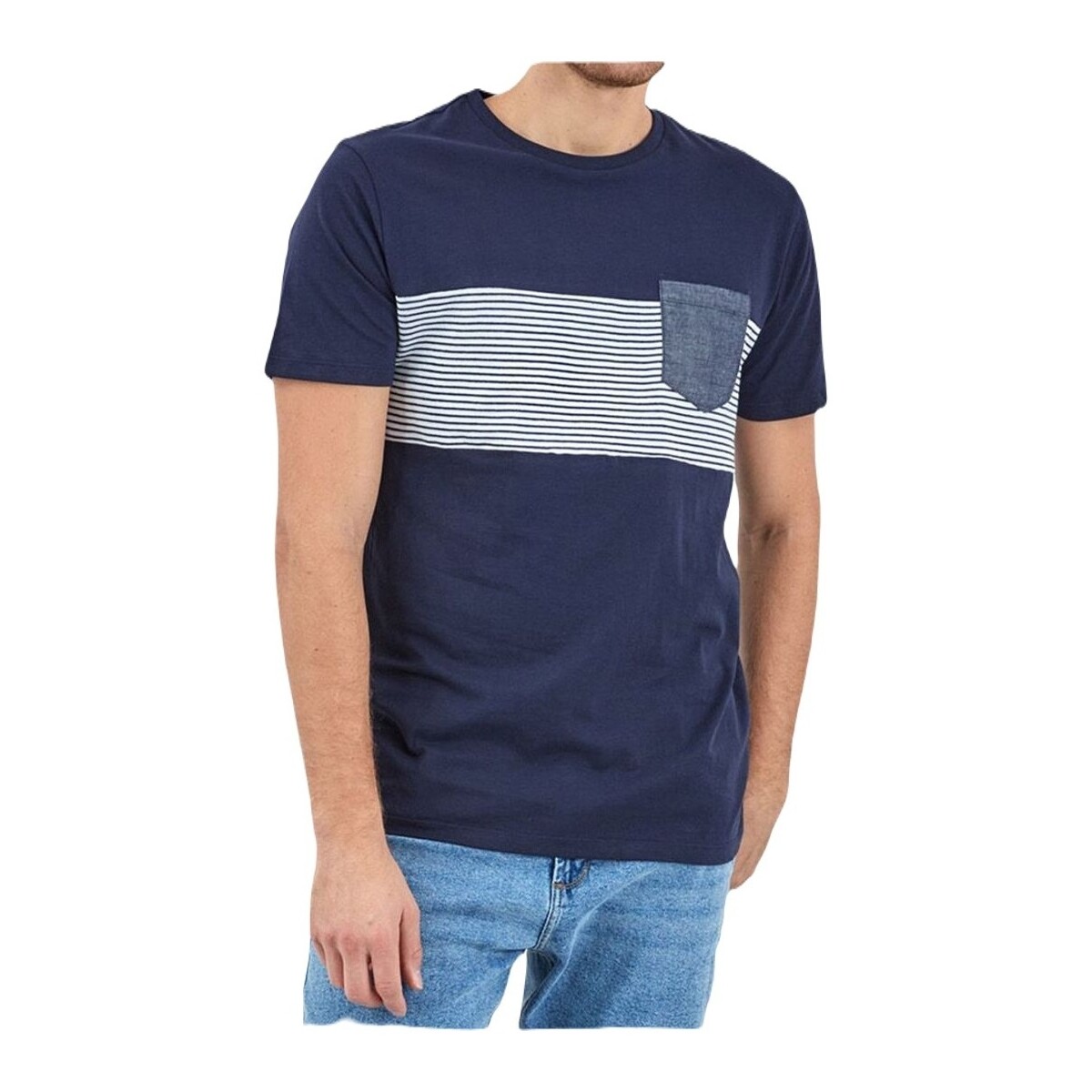 Textil Muži Trička s krátkým rukávem Piazza Italia Pánské tričko s kapsičkou Pocket navy Tmavě modrá