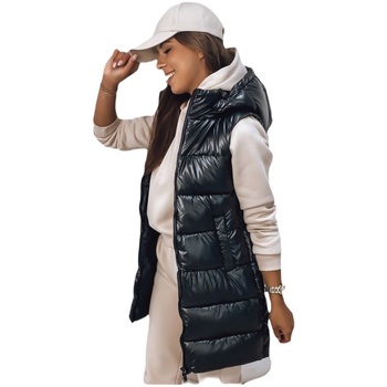 Textil Ženy Bundy D Street Dámská dlouhá prošívaná vesta s kapucí Pop černá Černá
