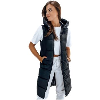 Textil Ženy Bundy D Street Dámská dlouhá prošívaná vesta s kapucí Mariet černá Černá